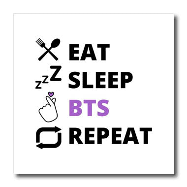 3dRose Eat Sleep BTS Repeat Kpop Artwork Fanmade Merch Design - Iron on Heat Transfers (ht-360940)